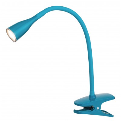 JEFF Stolní lampa s klipem, skřipcem, těleso plast, povrch modrá/černá/bílá/červená, flexibilní rameno, LED 4,5W, 330lm, teplá 3000K, 230V, IP20, tř.1. rozměry l=130mm, h=350mm.