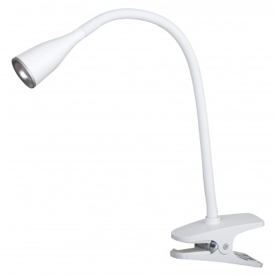 JEFF Stolní lampa s klipem, skřipcem, těleso plast, povrch bílá, flexibilní rameno, LED 4,5W, 330lm, teplá 3000K, 230V, IP20, tř.1. rozměry l=130mm, h=350mm