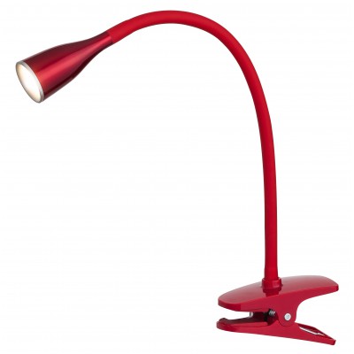 JEFF Stolní lampa s klipem, skřipcem, těleso plast, povrch červená, flexibilní rameno, LED 4,5W, 330lm, teplá 3000K, 230V, IP20, tř.1. rozměry l=130mm, h=350mm