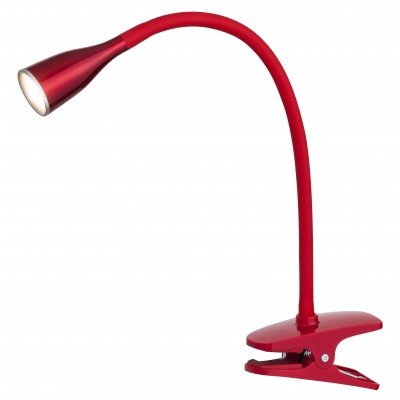 LUCC Stolní lampa s klipem, skřipcem, těleso plast, povrch červená, flexibilní rameno, LED 4,5W, 330lm, teplá 3000K, 230V, IP20, tř.1. rozměry l=130mm, h=350mm