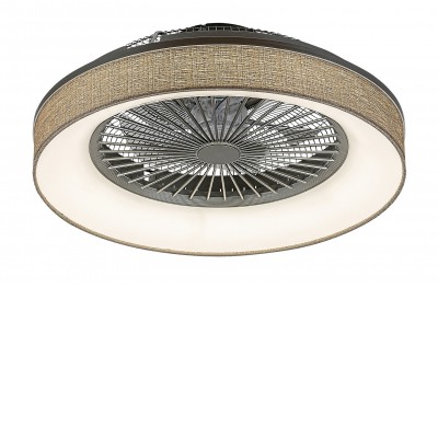 FORTY 35W, CCT Stropní ventilátor s osvětlením, těleso kov, stínítko textil šedá, LED 35W, CCT přepín teplota teplá 3000K - denní 6000K, 1050lm stmív.dálk. ovl., 230V, IP20, rozměry d=525mm, h=220mm.