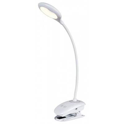 HARRIS Stolní lampa s klipem, skřipcem, nastav, směr svícení, těleso plast bílá, LED 4W, neutrální 4000K, 180lm, stmív.  dotyk spínačem, 230V, IP20, tř.2, rozměry 60x470mm.