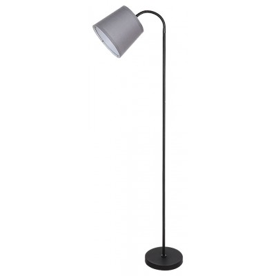 GODRIC Stojací lampa, těleso kov, povrch černá, stínítko textil šedá/černá, pro žárovku 1x25W, E27, 230V, IP20, tř.2, rozměry d=220mm, h=1410mm, vypínač na kabelu.