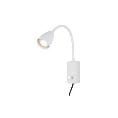 ELEUT 1x25W, GU10 Nástěnné bodové svítidlo, nastavitelný směr svícení, těleso kov, povrch bílá, pro žárovku 1x25W, GU10, 230V, IP20, tř.2, rozměry 60x260x240mm, vč. vypínače na tělese, kabel s textilním úpletem.
