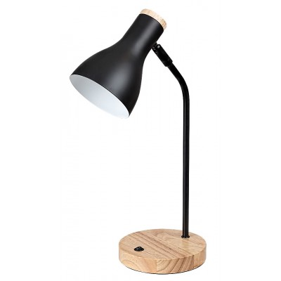 FERB Stolní lampa, základna dřevo světlé, těleso a stínítko kov, povrch černá, pro žárovku 1x25W, E14, Ra80, 230V, IP20, tř.2, rozměry d=110mm, h=430mm.