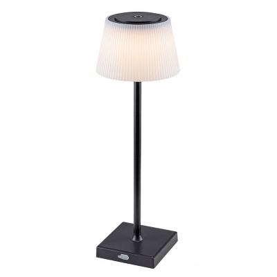 LAURUS 4W, IP44, CCT, USB na baterie Stolní lampa na baterie, těleso kov, povrch černá/stříbrná, stínítko plast bílá, LED 4W, přepín teplota CCT teplá 3000K, denní 5000K, 200lm, stmívatelné dotyk, IP44, tř.3, rozměry d=130mm, h=380mm, vč kable s USB konektorem.