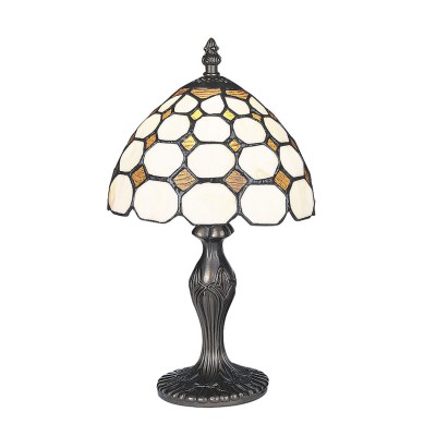 PLEVA TABLE 1x40W E14 Stolní lampa, základna kov, povrch mosaz antická zašlá, difuzor sklo vitráž motiv mozaiky, pro žárovku 1x40W, E14, 230V, IP20, tř.1. rozměry d=200mm h=365mm