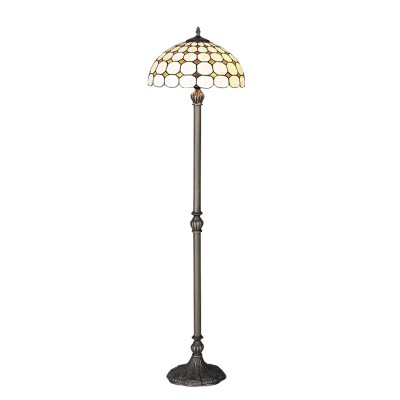 MARVEL Stojací lampa, základna kov, povrch mosaz antická zašlá, difuzor sklo vitráž motiv mozaiky, pro žárovku 2x60W, E27, 230V, IP20, tř.1. rozměry d=400mm h=1480mm