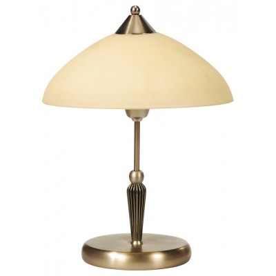 REGINA Stolní lampa, těleso kov, povrch bronz, stínítko sklo krémová, pro žárovku 1x40W, E14, 230V, IP20, tř.2, rozměry d=300mm, h=410mm, vč. vypínače na kabelu.