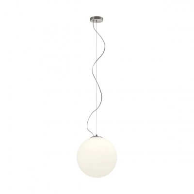 HADES 300mm Závěsné svítidlo, základna kov, povrch chrom broušený, difuzor sklo opál, pro žárovku 1x42W, E27, 230V, IP20, difuzor d=300 mm, vč. lankového závěsu h=1100mm, lze zkrátit
