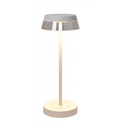 ILUNA Stolní venkovní lampa, hliník, povrch bílá, stínítko plast čirý, LED 2,5W, nastav. teplota CCT teplá 2700K-3000K, dotyk. stmív, napájení USB, 3,7V baterie 3000mAh, svítí až 7h, IP65, d=120mm, h=320mm