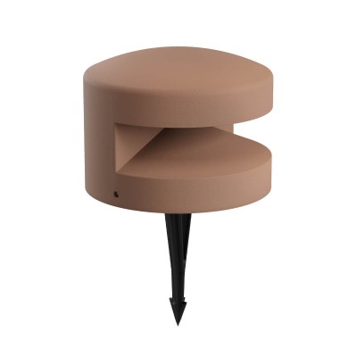 OXYTO 15W 180° 24V Sloupkové svítidlo, těleso beton, barva hliněná, dif sklo opál, LED 15W, 396lm, teplá 2700K, vyzař. úhel 180°, Ra90, 24V, IP65, tř.3, rozměry d=250mm, h=185mm, vč. bodce do záhonu.