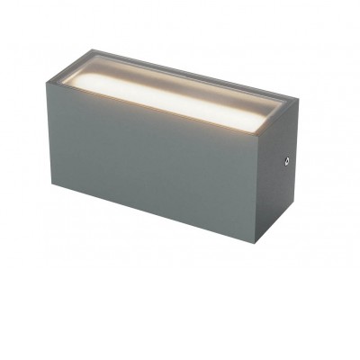 GRISEA WL 24W CCT IP65 DALI Nástěnné venkovní svítidlo, hliník, tm. šedá, dif sklo opál, LED 24W, 1590lm-1678lm, přepín CCT teplá 2700K-3000K, stmív. DALI, vyz. úhel 100°, Ra80, 230V, IP65, tř.1, 220x90x105mm, svítí nahoru/dolů