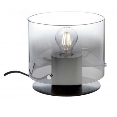 LOU Stolní lampa, těleso kov, povrch černá, stínítko sklo kouřová, pro žárovku 1x42W, E27, 230V, IP20, tř.2, rozměry d=200mm, h=185mm, vč. vypínače na kabelu.