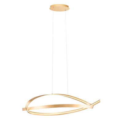 BRUGE HL 38W STEP Závěsné svítidlo, základna hliník, povrch zlatá mat, dif plast opál, LED 38W, 2660lm, teplá 3000K, stmív. STEP, 230V, IP20, tř.2, rozměry 1070x450x250mm, vč. závěs. lanka l=1250mm, lze zkrátit.