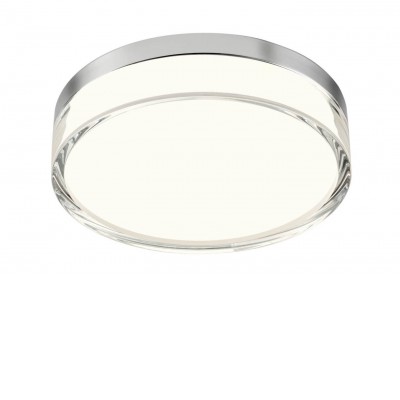 SUKIE 12W CCT IP44 Stropní svítidlo, základna kov, povrch chrom, dif plast opál a čirý, LED 12W, 911lm, přepín CCT teplota teplá 3000K/neutr 4000K, Ra90, 230V, IP44, tř.1, rozměry d=230mm, h=59mm.