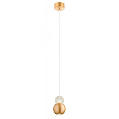 ELAFOM 8W Závěsné svítidlo, těleso kov, povrch mosazná zlatá, dif plast opál, LED 8W, teplá 3000K, 518lm, Ra90, 230V, IP20, tř.1, d=65mm, l=101mm, vč závěs kabelu l=1353mm, lze zkrátit, svítí nahoru/dolů.