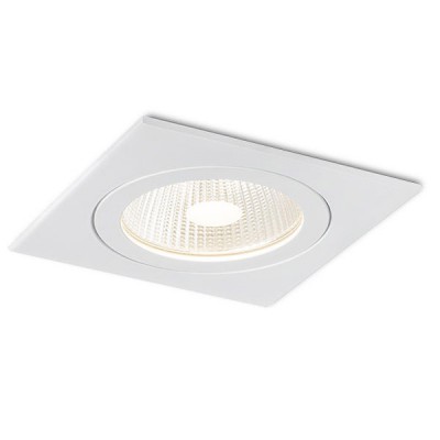 AMIGA SQ LED 8W IP65 Vestavné, bodové svítidlo, těleso hliník, povrch bílá, krycí sklo čiré, LED 8W, teplá 3000K, 580lm/cca jako 30W žár, vyzařovací úhel 40°, 230V/trafo na kabelu, zvýšené krytí IP65, svítidlo 108x108mm, h=110mm, trafo 20x40x80mm