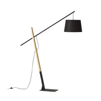 DANTE Stojací lampa, těleso dřevo světlé a kov povrch černá, stínítko textil černá, pro žárovku 1x25W, E27, 230V, IP20, rozměry d=400mm, h=2140mm, spínač na kabelu