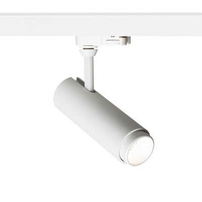 FOCUS Bodové svítidlo do 3-fázové lišty, hliník, bílá, LED 30W, přepínatelná CCT. teplota teplá 3000K neutr 4000K denní 5000K, stmív TRIAC, ZOOM nast vyzař. úhel 10°-60°, 230V, IP20, d=80mm, h=250mm
