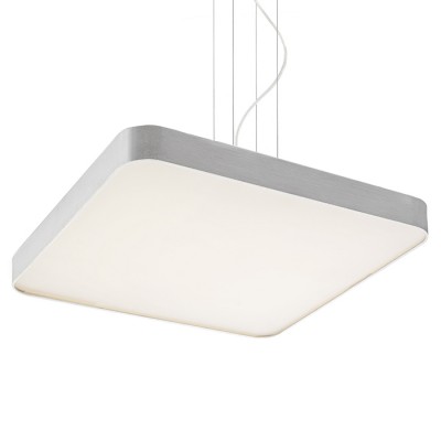MENSA SQ  závěsná ČTVERCOVÁ LED 56W Závěsné svítidlo, základna hliník, povrch česaný hliník, difuzor plast opál, LED 56W, teplá 3000K, 3530lm/cca jako 180W žár, 230V, IP20, tř.1, 480x480x60mm, závěs l=1000mm, svítí dolů