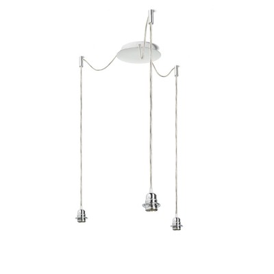 KOMBIX 3 Závěsný kabel s objímkou, základna kov, povrch chrom, chromové úchyty, kabel trasparentní, pro žárovku 3x28W, E27, 230V, IP20, tř.1, základna d=180mm, kabel l=3000mm, lze zkrátit, BEZ STÍNÍTKA