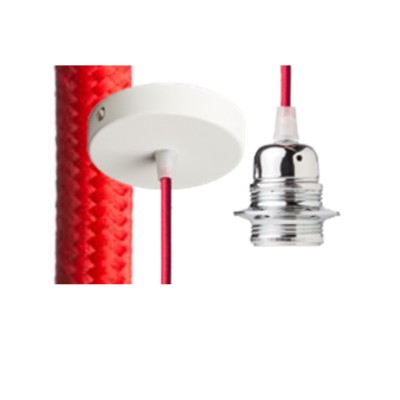 ELISA Závěsný kabel s objímkou, základna bílá, kabel textilní úplet červený, objímka chrom, pro žárovku 28W, E27, 230V, IP20, tř.1, d=100mm, l=1500mm, lze zkrátit, pouze závěs BEZ STÍNÍTKA