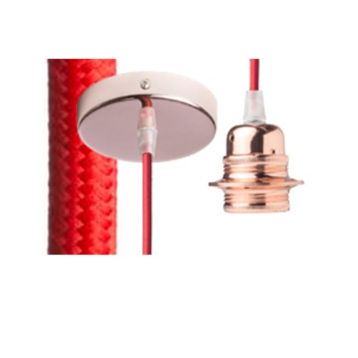 ELISA Závěsný kabel s objímkou, základna měděná, kabel textilní úplet červený, objímka měděná, pro žárovku 28W, E27, 230V, IP20, tř.1, d=100mm, l=1500mm, lze zkrátit, pouze závěs BEZ STÍNÍTKA