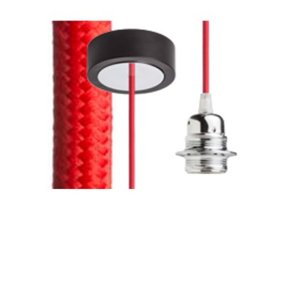 HEX Závěsný kabel s objímkou, základna černá/chrom, kabel textilní úplet červený, objímka chrom, pro žárovku 28W, E27, 230V, IP20, tř.1, d=800mm, l=1500mm, lze zkrátit, pouze závěs BEZ STÍNÍTKA