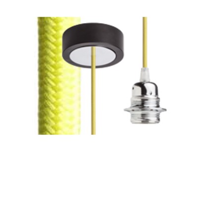 HEX Závěsný kabel s objímkou, základna černá/chrom, kabel textilní úplet limetkový, objímka chrom, pro žárovku 28W, E27, 230V, IP20, tř.1, d=800mm, l=1500mm, lze zkrátit, pouze závěs BEZ STÍNÍTKA