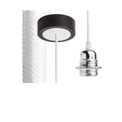 HEX Závěsný kabel s objímkou, základna černá/bílá, kabel textilní úplet bílý, objímka chrom, pro žárovku 28W, E27, 230V, IP20, tř.1, d=800mm, l=1500mm, lze zkrátit, pouze závěs BEZ STÍNÍTKA