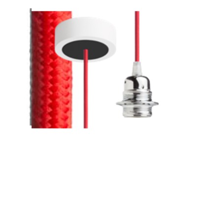 HEX Závěsný kabel s objímkou, základna bílá/černá, kabel textilní úplet červený, objímka chrom, pro žárovku 28W, E27, 230V, IP20, tř.1, d=800mm, l=1500mm, lze zkrátit, pouze závěs BEZ STÍNÍTKA