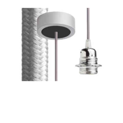 HEX Závěsný kabel s objímkou, základna šedá/černá, kabel textilní úplet šedý, objímka chrom, pro žárovku 28W, E27, 230V, IP20, tř.1, d=800mm, l=1500mm, lze zkrátit, pouze závěs BEZ STÍNÍTKA