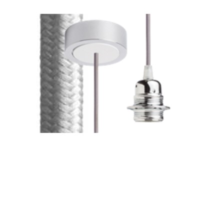 HEX Závěsný kabel s objímkou, základna chrom/bílá, kabel textilní úplet šedý, objímka chrom, pro žárovku 28W, E27, 230V, IP20, tř.1, d=800mm, l=1500mm, lze zkrátit, pouze závěs BEZ STÍNÍTKA