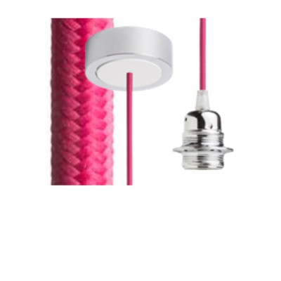 HEX Závěsný kabel s objímkou, základna chrom/bílá, kabel textilní úplet fialový, objímka chrom, pro žárovku 28W, E27, 230V, IP20, tř.1, d=800mm, l=1500mm, lze zkrátit, pouze závěs BEZ STÍNÍTKA