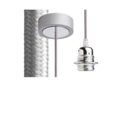 HEX Závěsný kabel s objímkou, základna šedá/chrom, kabel textilní úplet šedý, objímka chrom, pro žárovku 28W, E27, 230V, IP20, tř.1, d=800mm, l=1500mm, lze zkrátit, pouze závěs BEZ STÍNÍTKA
