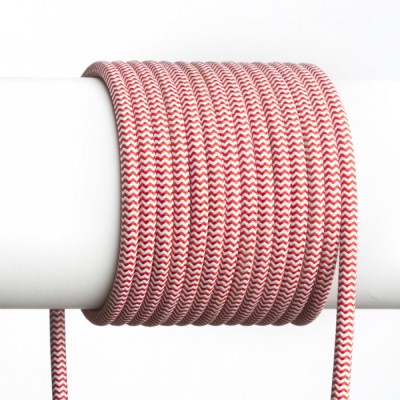 FIT Třižílový kabel s textilním úpletem, barva červenobílá vzor zig zag, 3x0,75mm, rozměry d=6,6mm, lze dodat v celku max l=25m, cena/1m