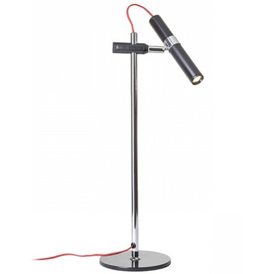 VIPER-TL-LED Stolní lampa, nast směr svíc, těleso kov, povrch chrom lesk a lak černá mat s červenými detaily, LED 1x3W, teplá 3000K, 100lm, Ra80, 230V, IP20, tř.3. rozměry d=160mm h=620mm, vč. vypínače na kabelu