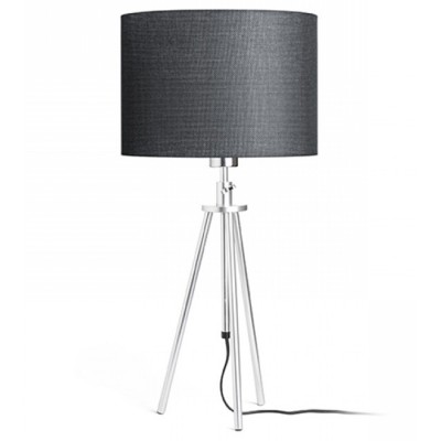 GARDETTE Stolní lampa, těleso hliník, povrch chrom lesk, stínítko textil černá, pro žárovku 1x42W, E27, 230V, IP20, tř.2. rozměry d=300mm h=744mm, teleskopická noha