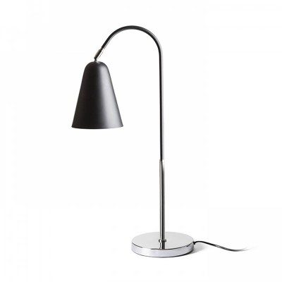 GARBO Stolní lampa, ohebný kloub, základna kov, povrch chrom, stínítko kov vnější černá, vnitřní bílá, pro žárovku 1x28W, E27, A60, 230V, IP20, tř.2, rozměry 194x370x710mm, vč vypínače na kabelu