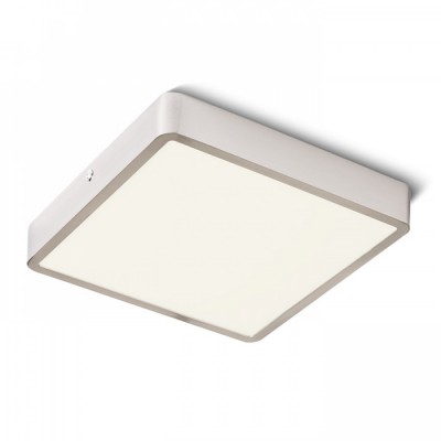 HUE SQ22 LED Stropní přisazené svítidlo čtvercové, základna kov, rámeček nikl mat, difuzor plast opál, LED 1x22W, teplá 3000K, 2160lm, Ra80, 230V, IP20, tř.2. rozměry 228x228x34mm