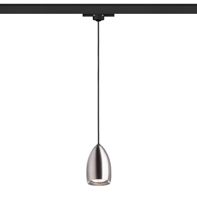 BABADES Závěsné svítidlo do napájecí 3F lišty, základna kov, povrch černá, stínítko kov nikl mat, pro žárovku 1x35W, GU10, 230V, IP20, tř.1, 132x68mm, vč závěsného kabelu l=800mm lze zkrátit