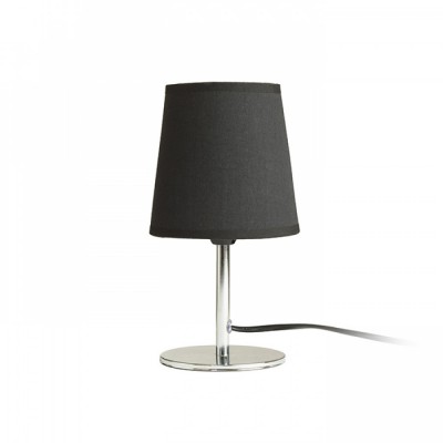 MINNIE Stolní lampa, základna kov, povrch chrom, stínítko textil černá, pro žárovku 1x15W, E14, 230V, IP20, tř.1, rozměry d=132mm, h=240mm, vč vypínače na kabelu