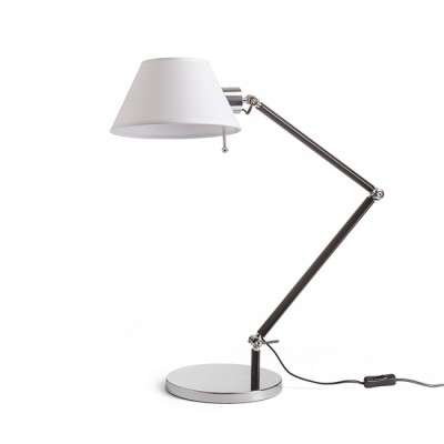 MONTANA Stolní lampa, dvě ramena, nastav směr svícení, základna kov, povrch chrom, ramena kov černá, stínítko textil bílá, pro žárovku 1x28W, E27, 230V, IP20, tř.1, 560x235x730mm, vč vypínače na kabe