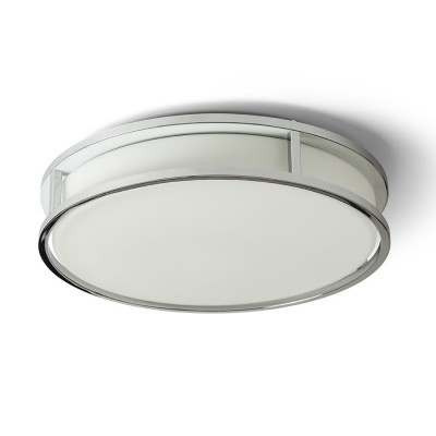 GRANDE Stropní přisazené svítidlo, kruhové, těleso kov, povrch chrom, difuzor sklo opál, LED 24W, 1700lm, teplá 3000K, Ra80, 230V, do koupelny IP44, rozměry d=375mm, h=86mm.