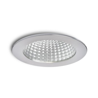 MAYDAY B VÝPRODEJ Stropní, vestavné, bodové, svítidlo, těleso hliník, povrch hliník leštěný, sklo čiré, LED 15W, teplá 2700K, 600lm, Ra80, vč trafa 230V/700mA na kabelu, IP20, rozměry d=140mm, h=120mm