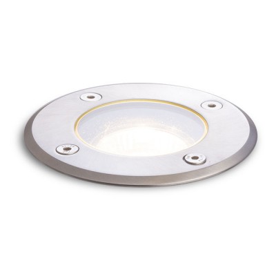 ORBU R Zemní, bodové, svítidlo, těleso hliník, rámeček nerez, krycí sklo čiré, pro žárovku 1x35W, GU10 ES50, 230V, IP65, tř.1, d=105mm, h=105mm, vč. mont. boxu