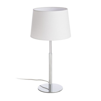 BROADWAY Stolní lampa, základna kov, povrch chrom, stínítko textil bílá, pro žárovku 1x42W, E27, 230V, IP20, tř.1, stínítko d=230mm, h=150mm, h=475mm, vč.vypínače na kabelu