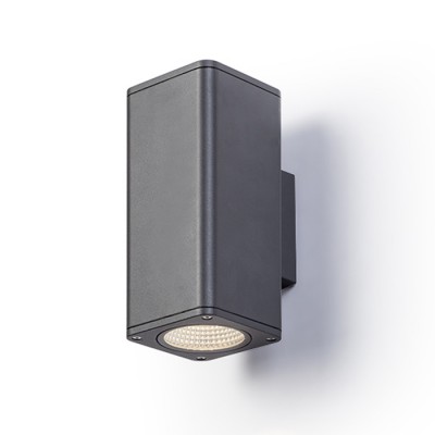 MIZZI SQ II Nástěnné, venkovní bodové svítidlo, těleso hliník, povrch černá antracit, sklo čiré, LED 2x12W, teplá, 3000K, 2x730lmlm 230V, IP54, tř.1, 220x100x100mm, svítí nahoru/dolů