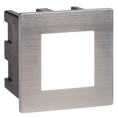 GUVADRIA LED 1X1,5W IP65 VÝPRODEJ Vestavné venkovní svítidlo do stěny, těleso hliník a nerez, povrch nerez šedostříbrná mat, difuzor plast opál, LED 1,5W, neutrál 4000K, 64lm, 230V, IP65, rozměry 55x80x80mm, vč. montážního